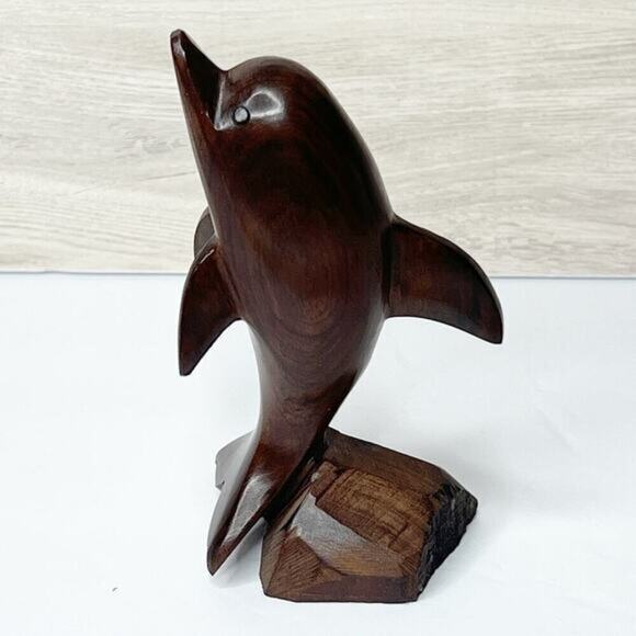 Vintage Ironwood Dolphin Sculpture Hand Carved, Mid Century Modern Coastal - Picture 2 of 6